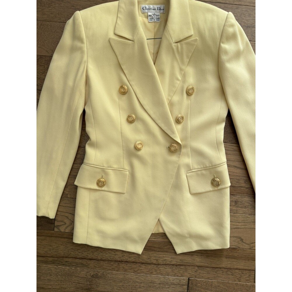 CHRISTIAN DIOR Vintage 90s Blazer Women’s Yellow Gold Button Double Breasted - Picture 9 of 16